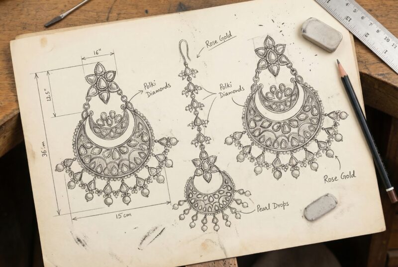 Rati Chandbali Sketch - Indraja Fine Jewels