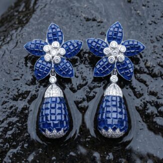 Abha Foral Drop Earrings - 925 Sterling Silver - Indraja Fine Jewels - Mumbai