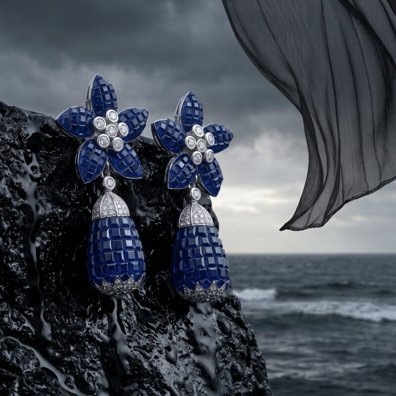 Abha Foral Drop Earrings - 925 Sterling Silver - Indraja Fine Jewels - Mumbai