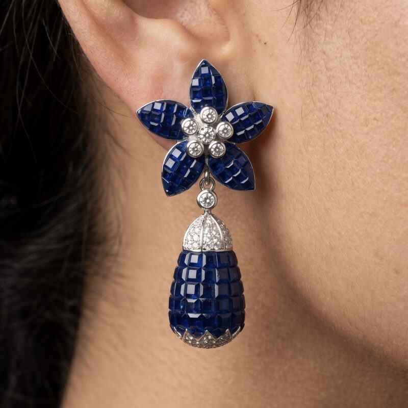 Abha Foral Drop Earrings - 925 Sterling Silver - Indraja Fine Jewels - Mumbai