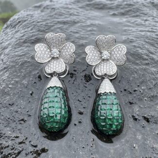 Bindu Floral Drop Earrings - 925 Sterling Silver - Indraja Fine Jewels - Mumbai