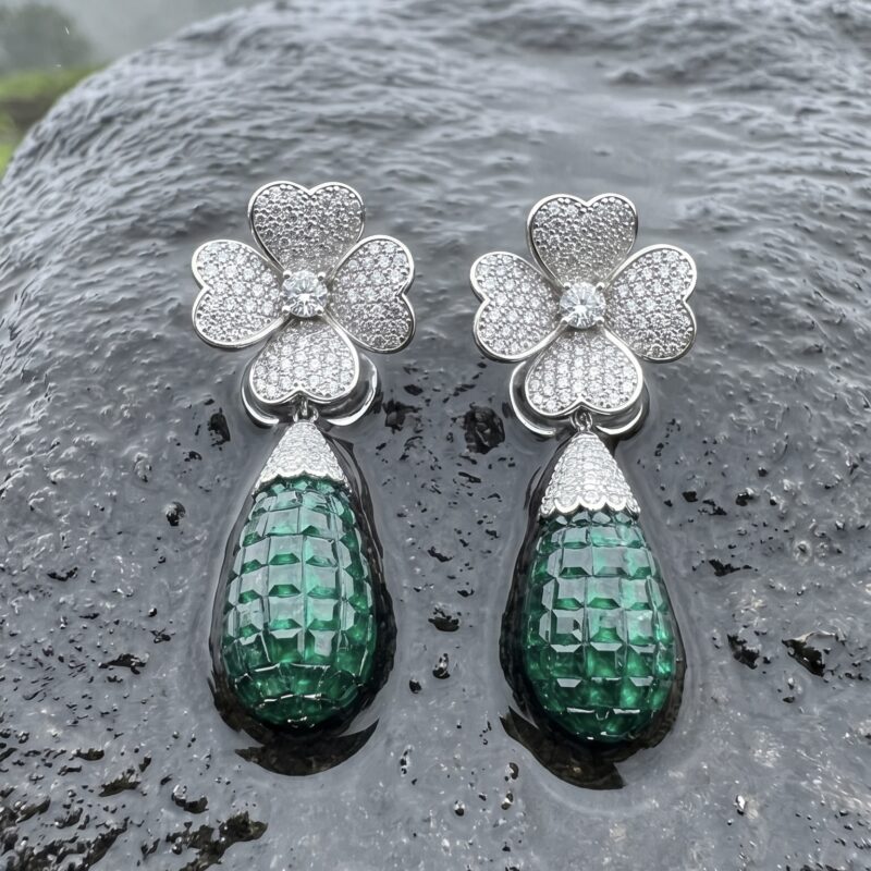 Bindu Floral Drop Earrings - 925 Sterling Silver - Indraja Fine Jewels - Mumbai