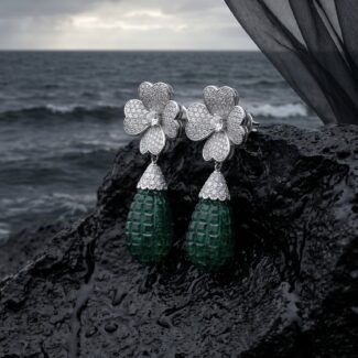 Bindu Floral Drop Earrings - 925 Sterling Silver - Indraja Fine Jewels - Mumbai