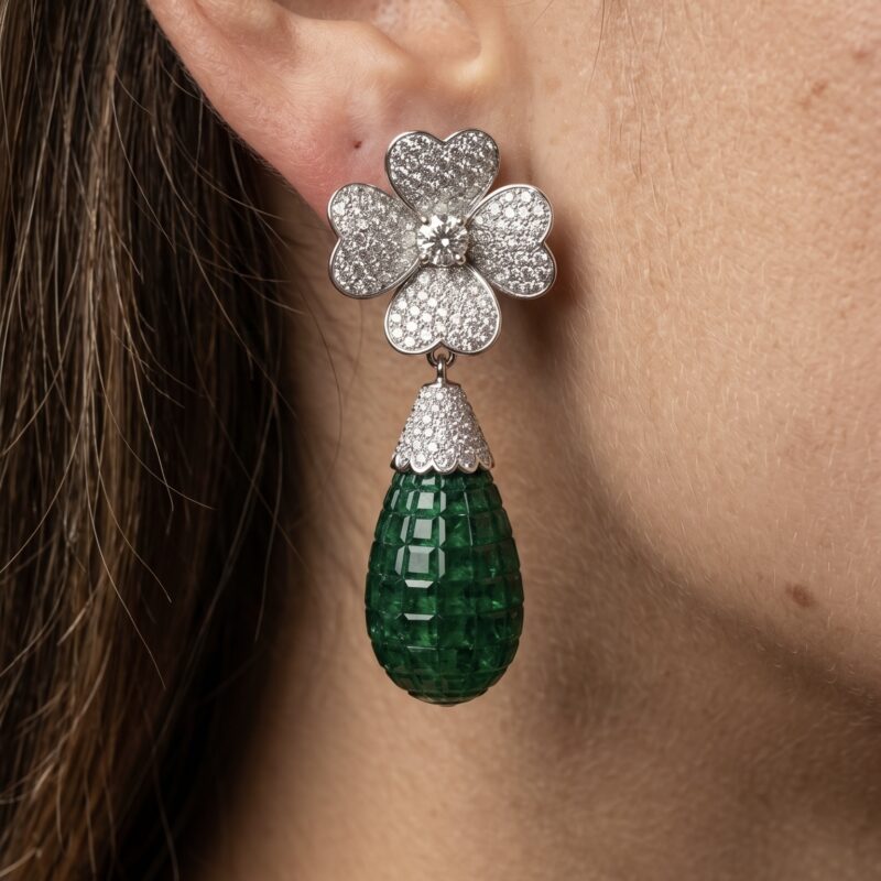 Bindu Floral Drop Earrings - 925 Sterling Silver - Indraja Fine Jewels - Mumbai