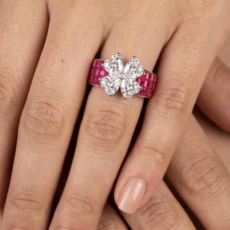 Amya Floral Ring - 925 Sterling Silver - Indraja Fine Jewels - Mumbai