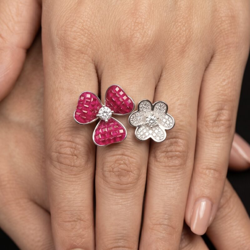 Ritu Floral Ring - 925 Sterling Silver - Indraja Fine Jewels - Mumbai