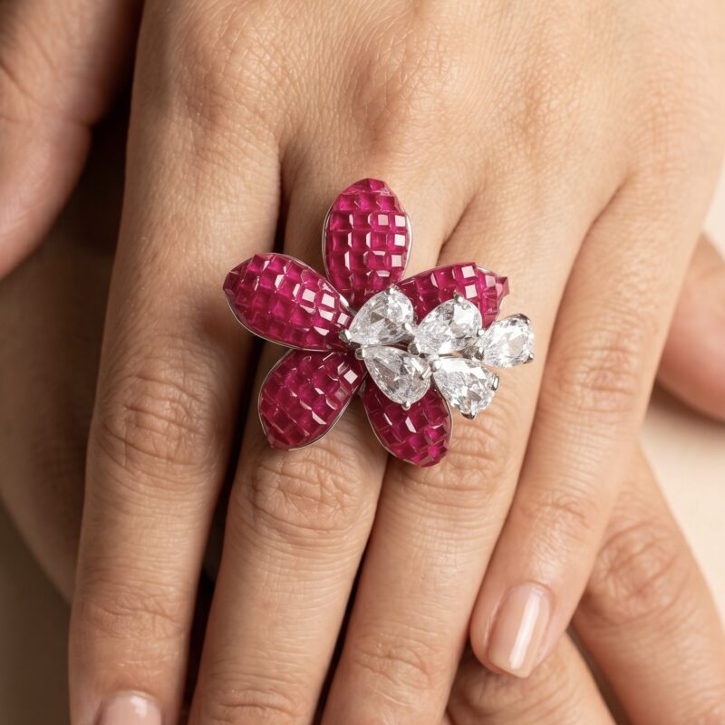 Megha Floral Ring - 925 Sterling Silver - Indraja Fine Jewels - Mumbai