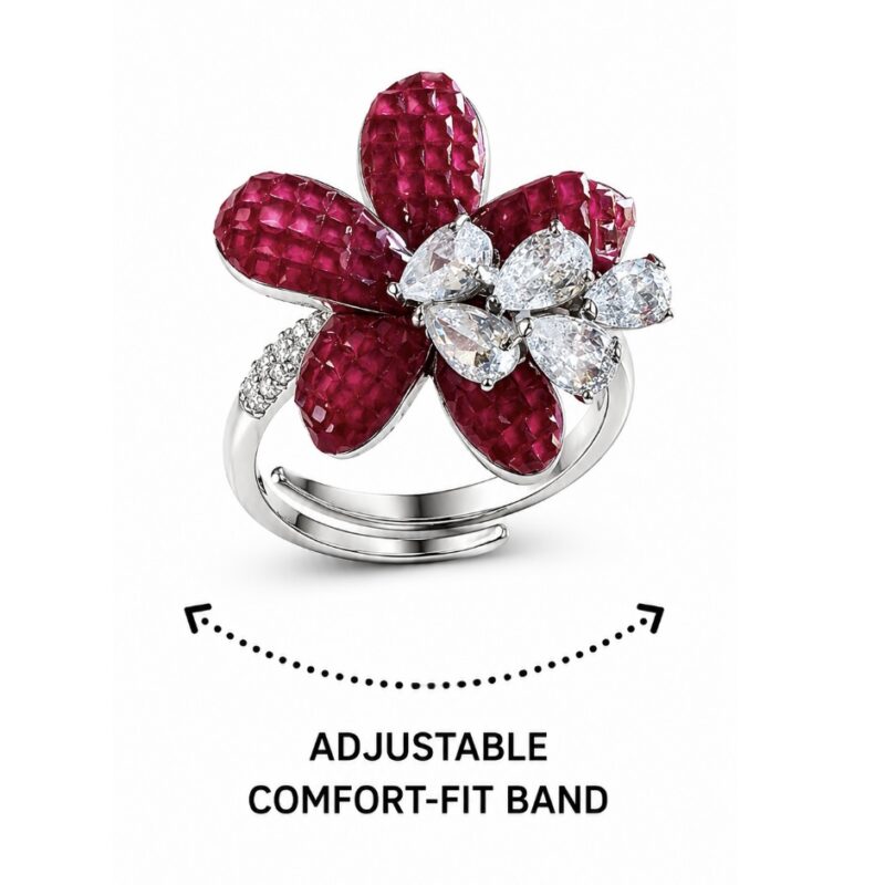 Megha Floral Ring - 925 Sterling Silver - Indraja Fine Jewels - Mumbai