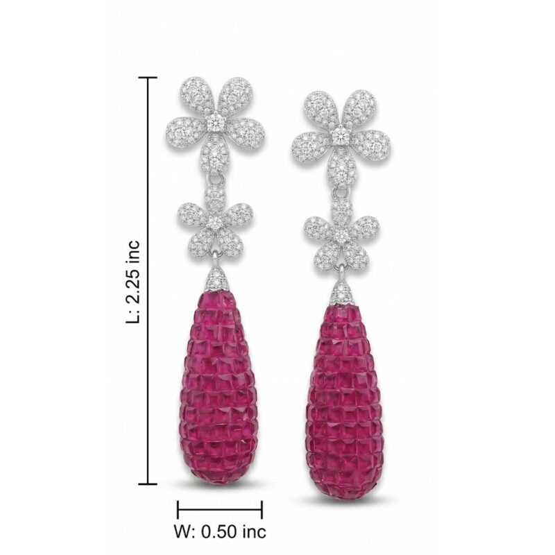 Ritu Double Flower Drop Earrings - 925 Sterling Silver - Indraja Fine Jewels - Mumbai