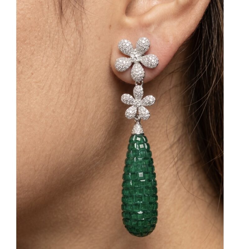 Rasa Double Flower Drop Earrings - 925 Sterling Silver - Indraja Fine Jewels - Mumbai
