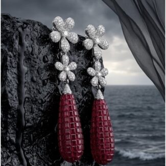 Ritu Double Flower Drop Earrings - 925 Sterling Silver - Indraja Fine Jewels - Mumbai