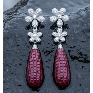 Ritu Double Flower Drop Earrings - 925 Sterling Silver - Indraja Fine Jewels - Mumbai