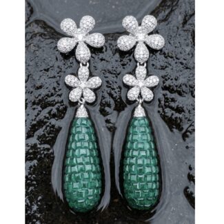 Rasa Double Flower Drop Earrings - 925 Sterling Silver - Indraja Fine Jewels - Mumbai