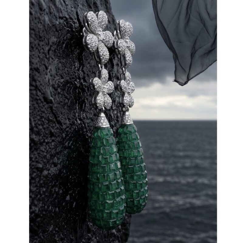 Rasa Double Flower Drop Earrings - 925 Sterling Silver - Indraja Fine Jewels - Mumbai