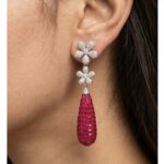 Ritu Double Flower Drop Earrings - 925 Sterling Silver - Indraja Fine Jewels - Mumbai