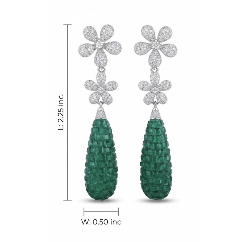 Rasa Double Flower Drop Earrings - 925 Sterling Silver - Indraja Fine Jewels - Mumbai